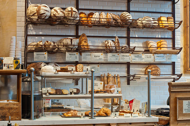 Variety of baked products at a bakery