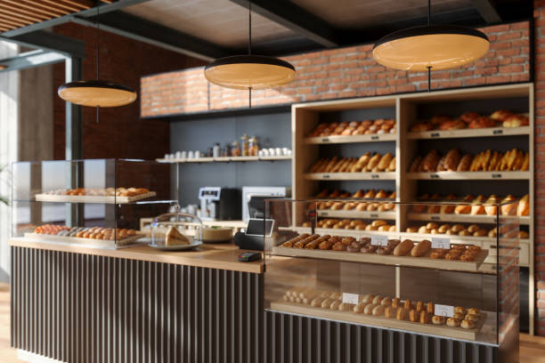 Bakery shop interior close-up view