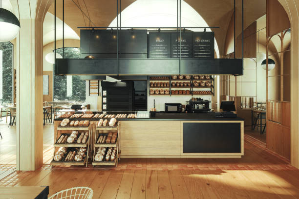 Modern bakery cafe interior with open design